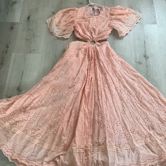 VICI Delilah Eyelet Cutout Maxi Dress Peach Pink Small S NWT boho romantic - Picture 10 of 16